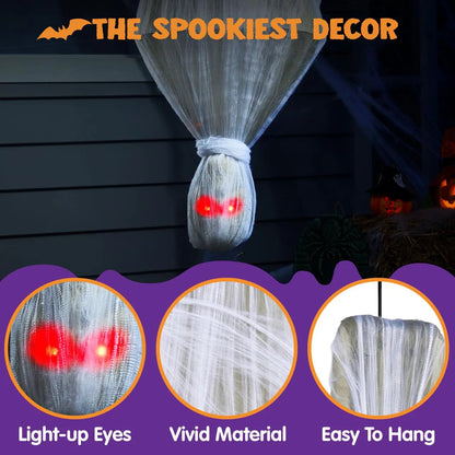 72-Inch Halloween Hanging Animated Cocoon Corpse with Animatronic Sound & Light-Up Eyes