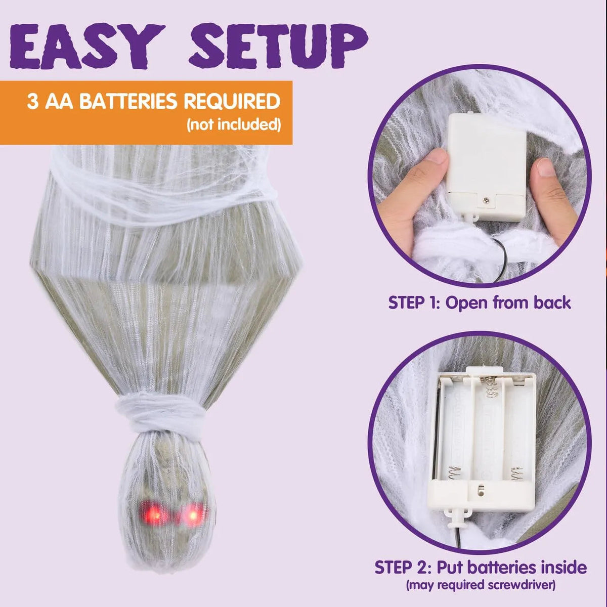 72-Inch Halloween Hanging Animated Cocoon Corpse with Animatronic Sound & Light-Up Eyes