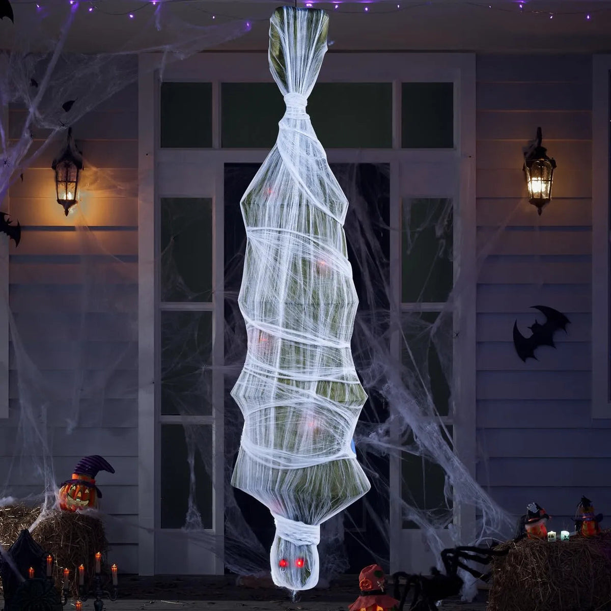 72-Inch Halloween Hanging Animated Cocoon Corpse with Animatronic Sound & Light-Up Eyes