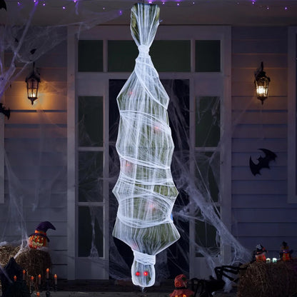 72-Inch Halloween Hanging Animated Cocoon Corpse with Animatronic Sound & Light-Up Eyes