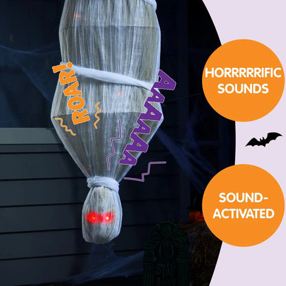 72-Inch Halloween Hanging Animated Cocoon Corpse with Animatronic Sound & Light-Up Eyes