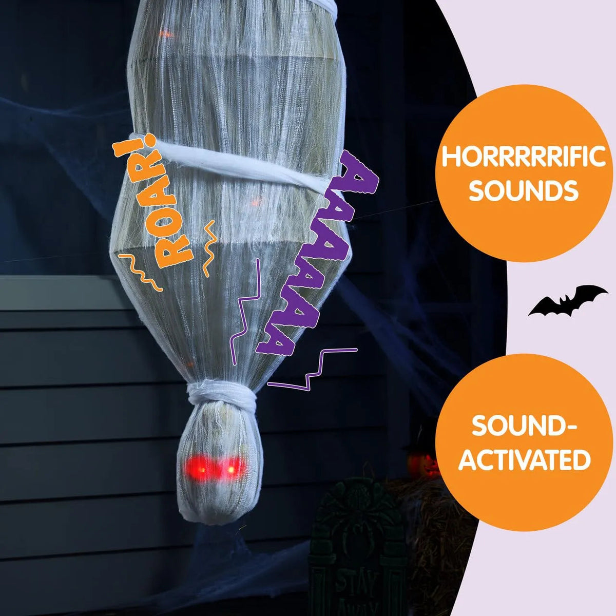 72-Inch Halloween Hanging Animated Cocoon Corpse with Animatronic Sound & Light-Up Eyes