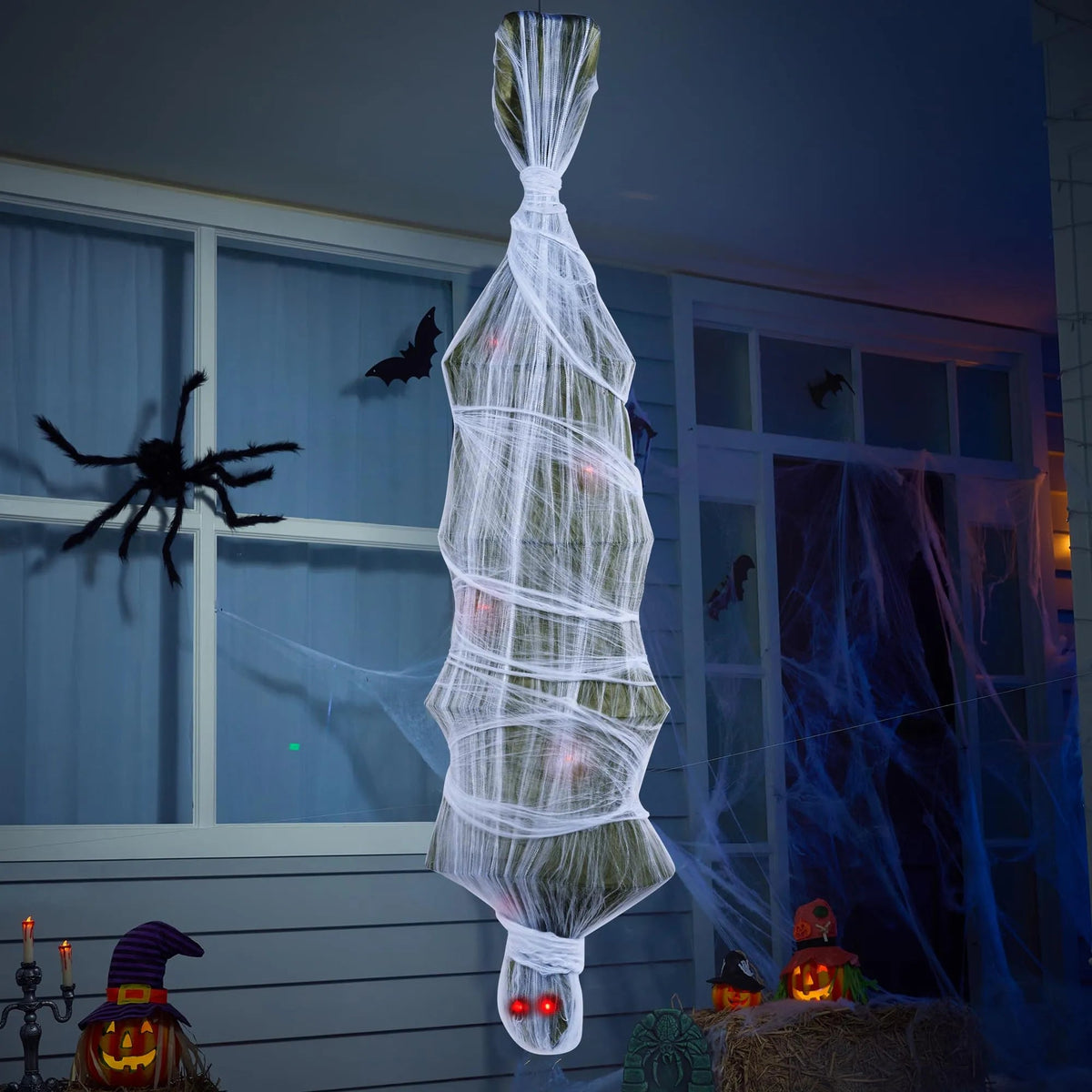 72-Inch Halloween Hanging Animated Cocoon Corpse with Animatronic Sound & Light-Up Eyes