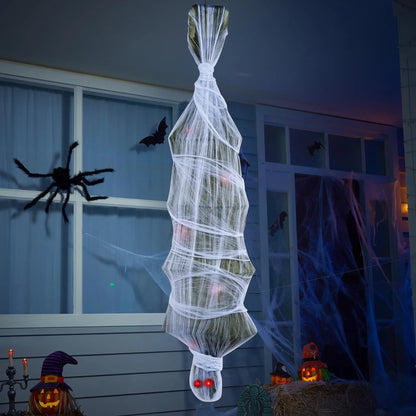 72-Inch Halloween Hanging Animated Cocoon Corpse with Animatronic Sound & Light-Up Eyes
