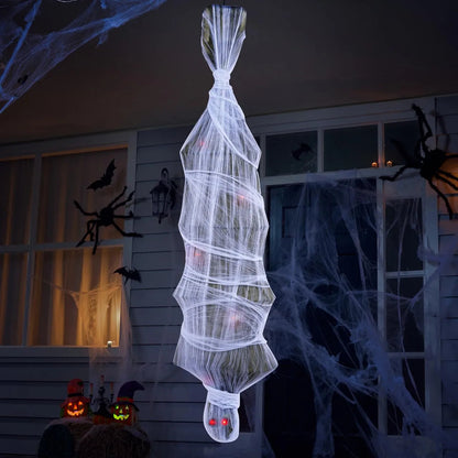 72-Inch Halloween Hanging Animated Cocoon Corpse with Animatronic Sound & Light-Up Eyes