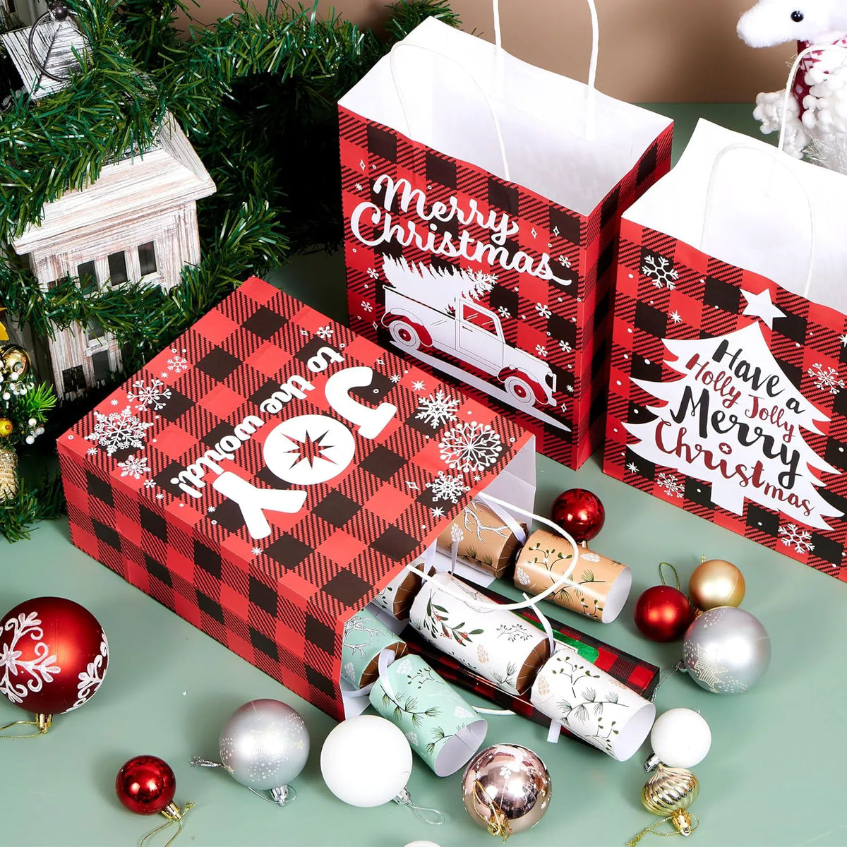 18 Pack Christmas White Kraft Bags with Handles