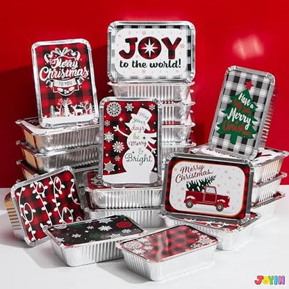 24-Pack Rectangular Christmas Foil Containers with Lids