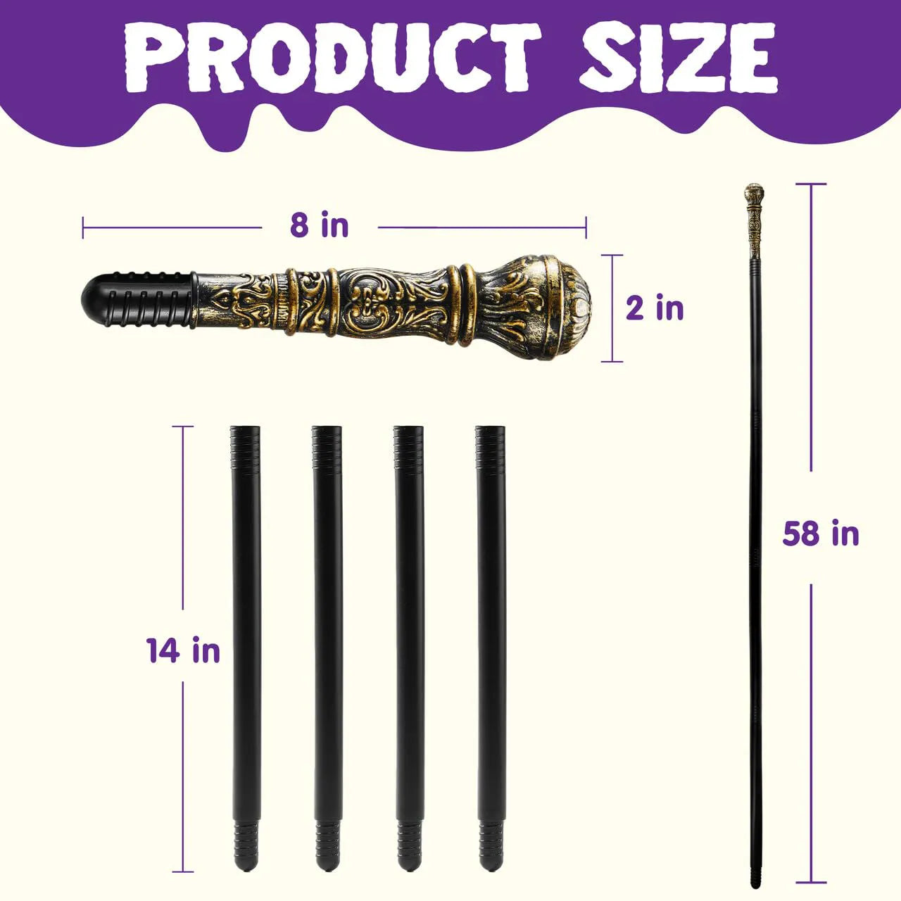 Elegant Vintage Gold Halloween Walking Cane Prop