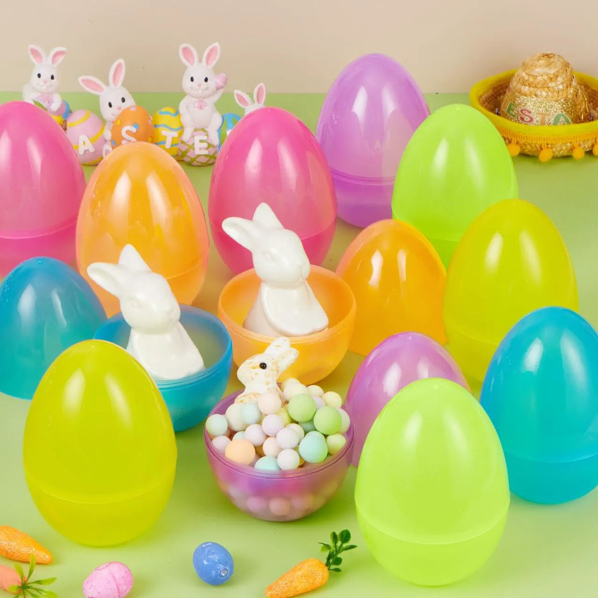 12 Large Clear Easter Eggs, 6-Inch Jumbo Plastic Fillable Eggs