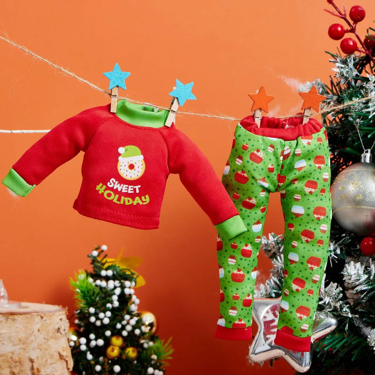 2 Pack Santa Ugly Sweaters for Dolls - Cupcakes and Donuts Themed Naughty Pajamas