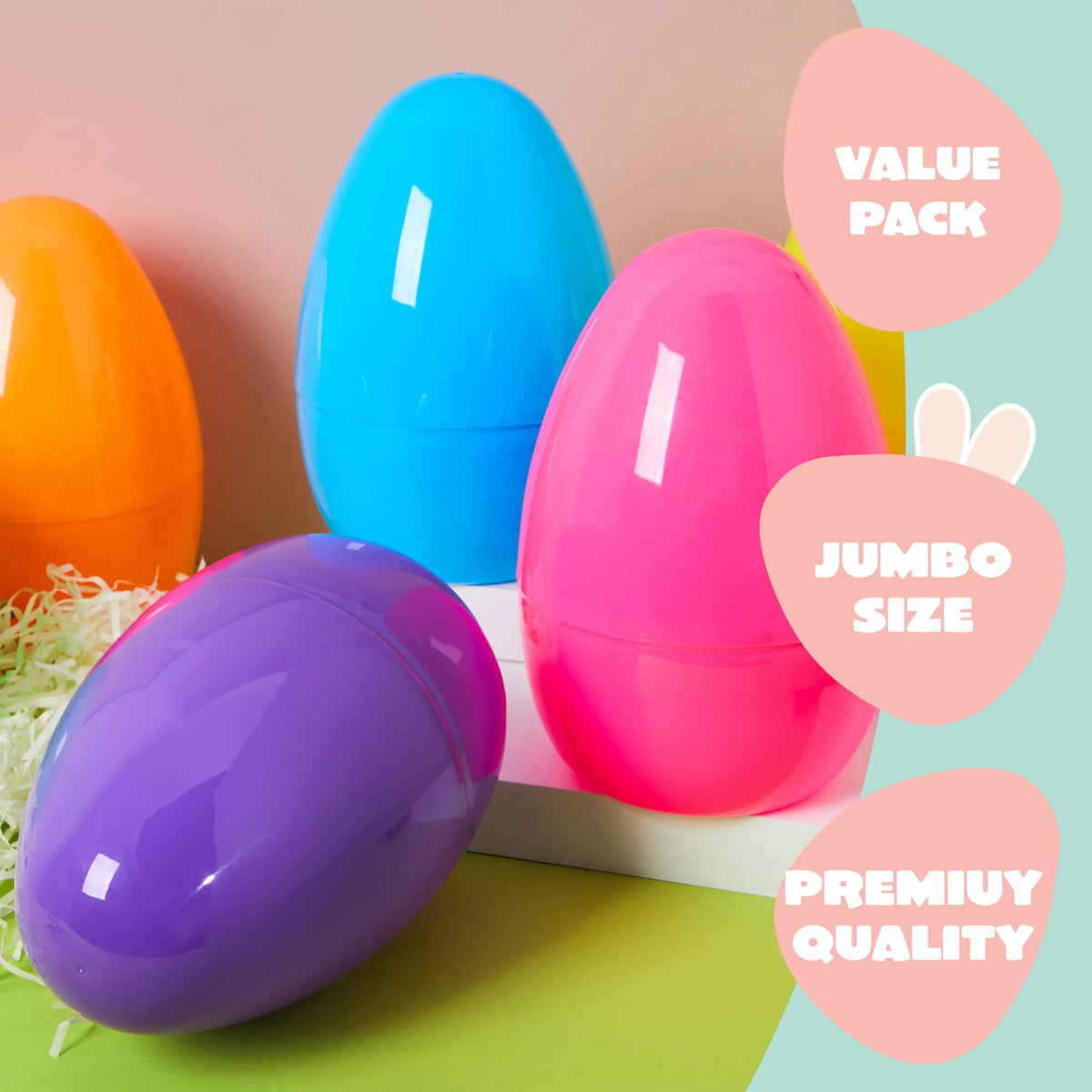 12-Pack 8-Inch Jumbo Plastic Easter Egg Shells, Fillable for Easter Egg Hunt
