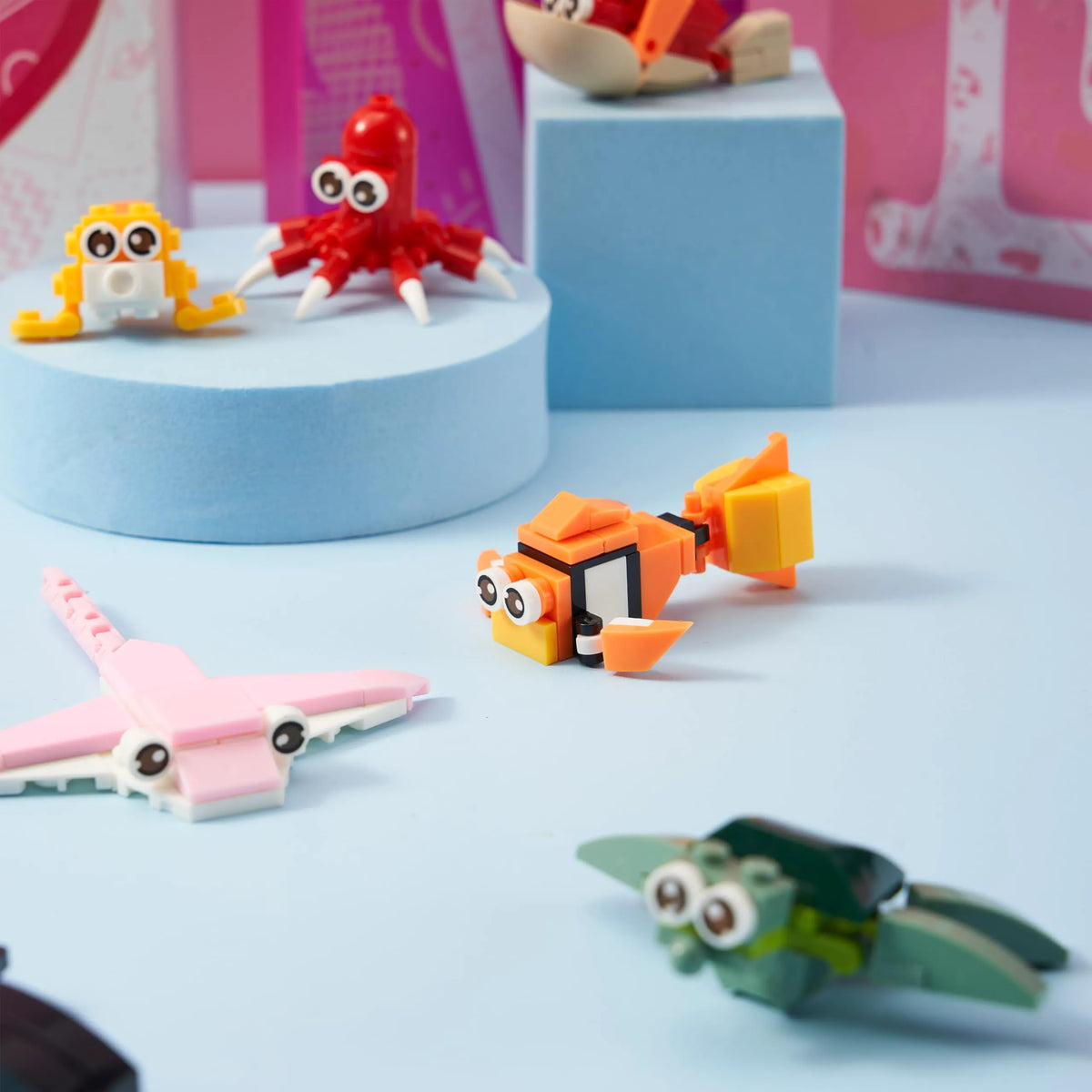 24 Pack Valentine's Day Cards with Ocean Animal Building Blocks for Party Gifts