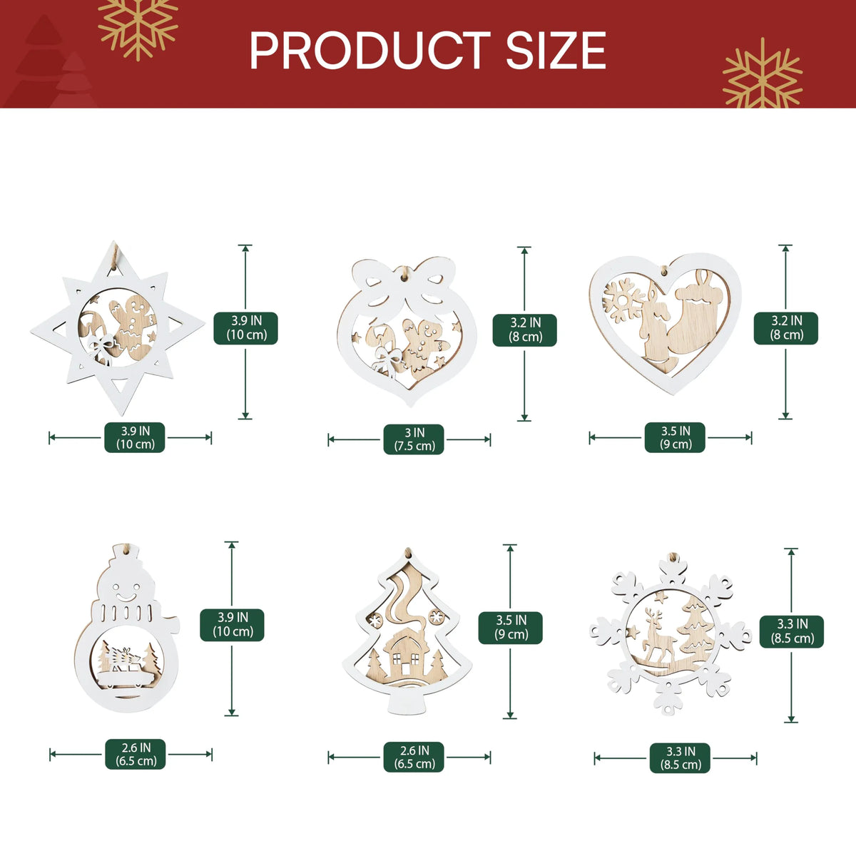 24-Piece Set of Wooden Carved Christmas Hanging Ornaments for Holiday Decor