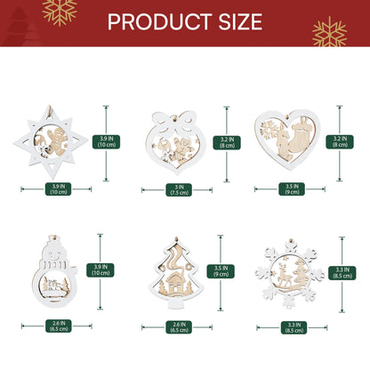 24-Piece Set of Wooden Carved Christmas Hanging Ornaments for Holiday Decor