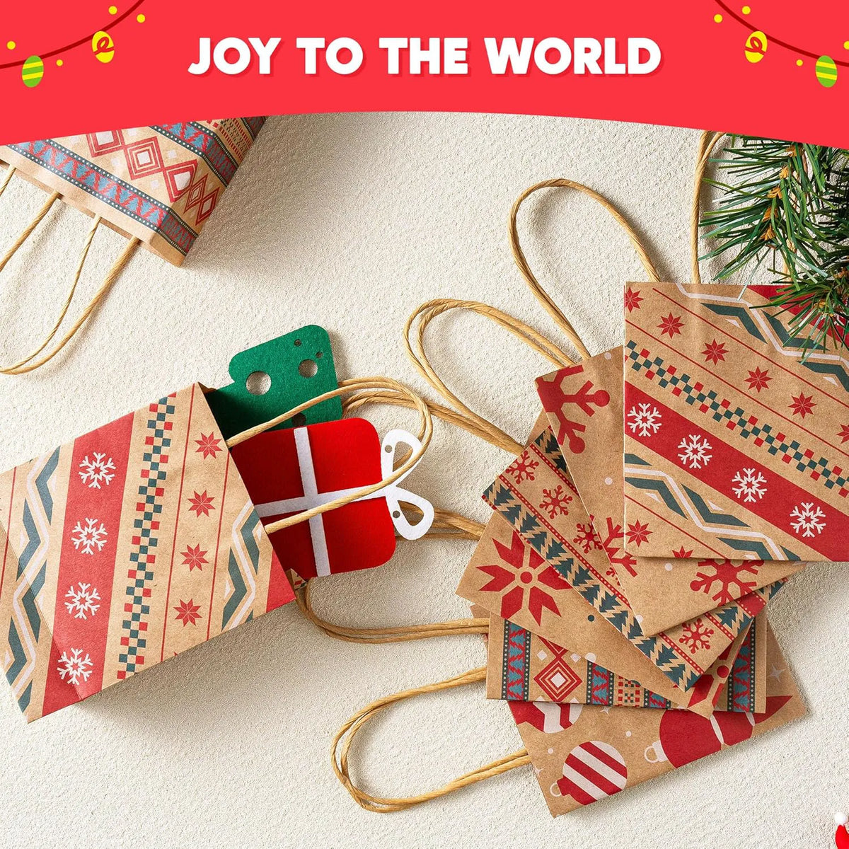 24 Pack Christmas Kraft Gift Bags with Handles