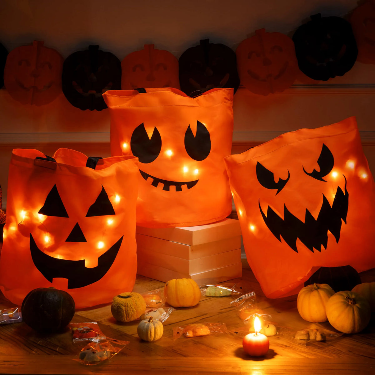 Set of 3 Halloween Candy Pumpkin Buckets