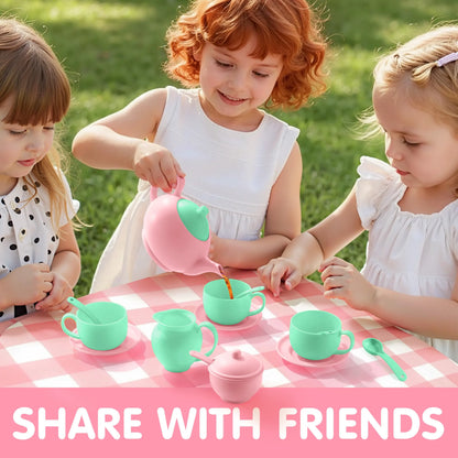 18-Piece Pretend Tea Party Set with Baby Pink Teapot