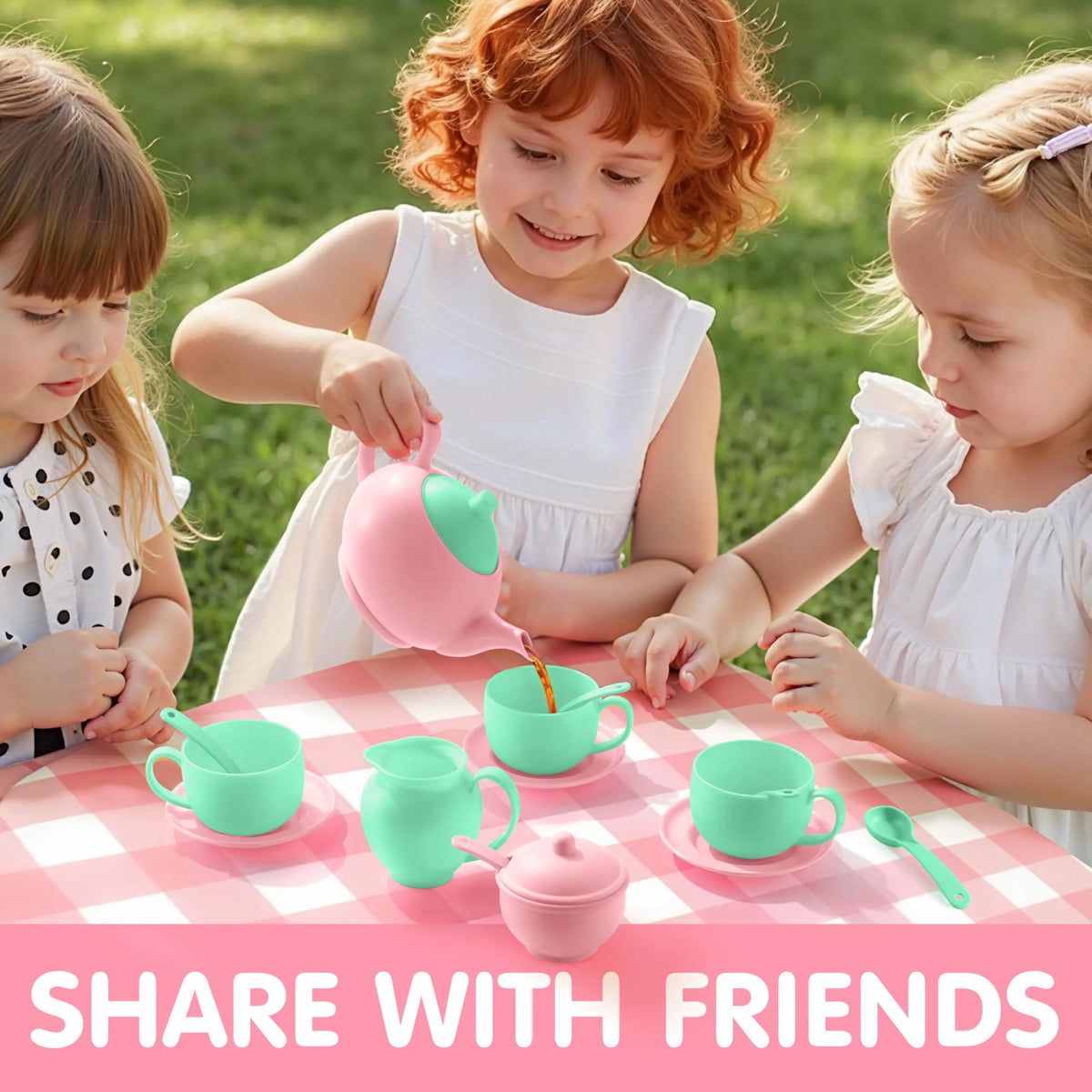 18-Piece Pretend Tea Party Set with Baby Pink Teapot