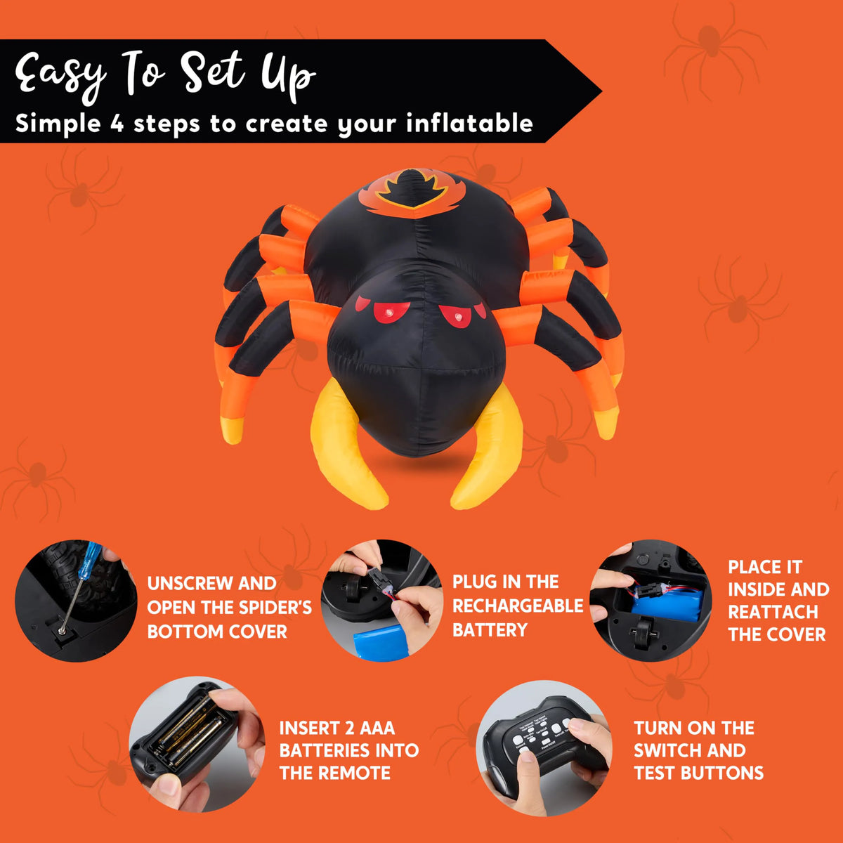 4-Foot Halloween Inflatable Spider with Remote Control