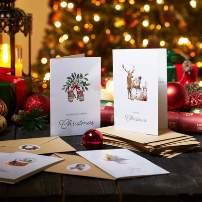 24 White Christmas Cards with Envelopes and Stickers