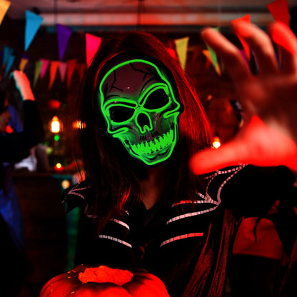Halloween LED Skull Mask & Light-Up Gloves (Green)