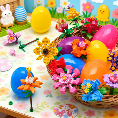 12 Prefilled Easter Eggs with Flower Building Blocks for Kids Egg Hunt