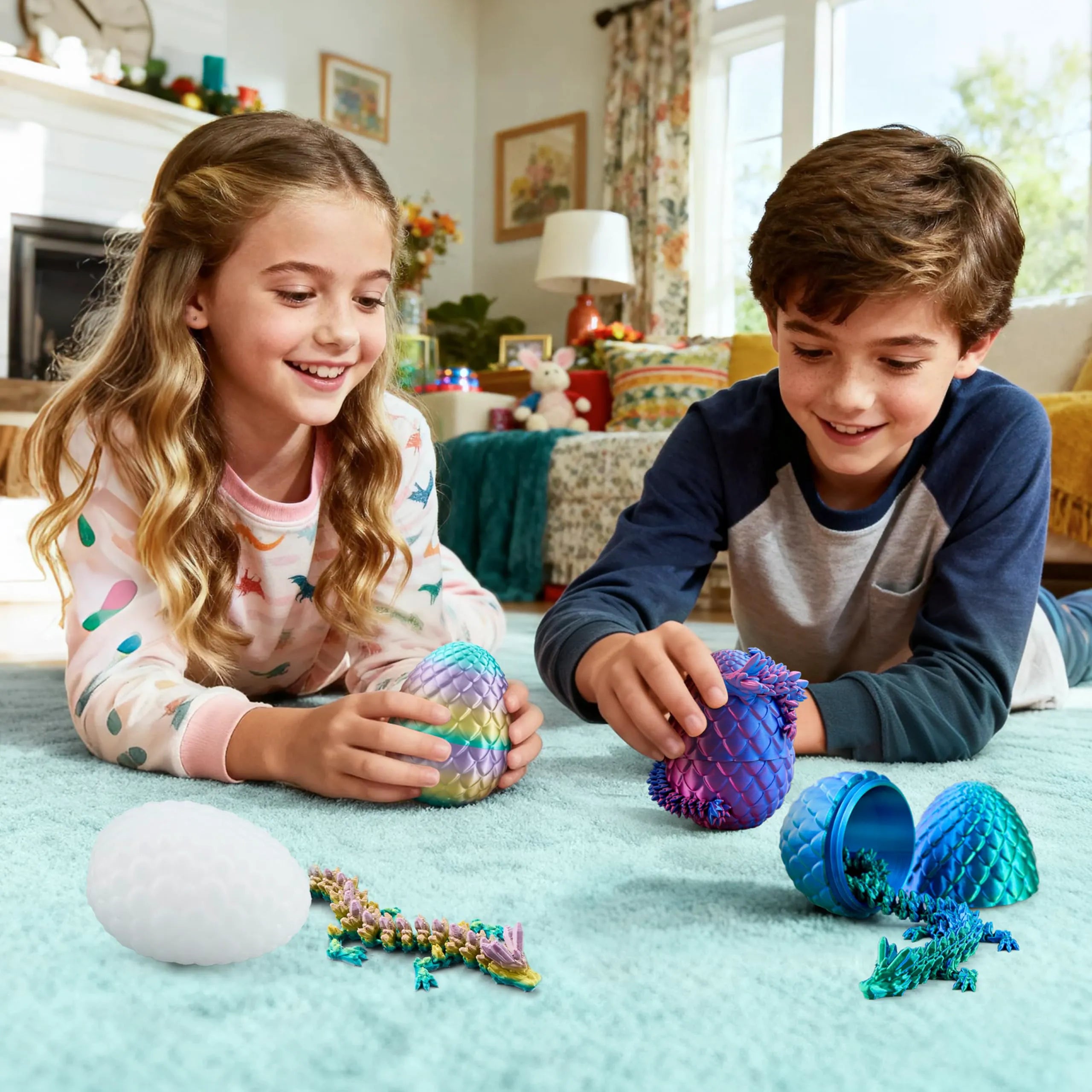 4 Pack 3D Printed Dragon Eggs with Laser Dragon - Articulated Fidget Toys for Kids