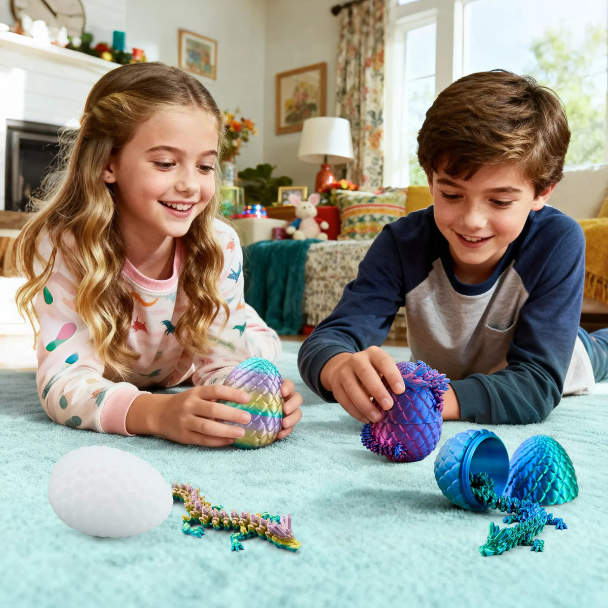 4 Pack 3D Printed Dragon Eggs with Laser Dragon - Articulated Fidget Toys for Kids
