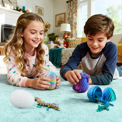 4 Pack 3D Printed Dragon Eggs with Laser Dragon - Articulated Fidget Toys for Kids