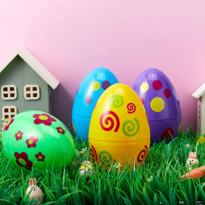 6 Large Printed Easter Eggs - 6 Inch Jumbo Plastic Fillable Eggs for Easter Hunt