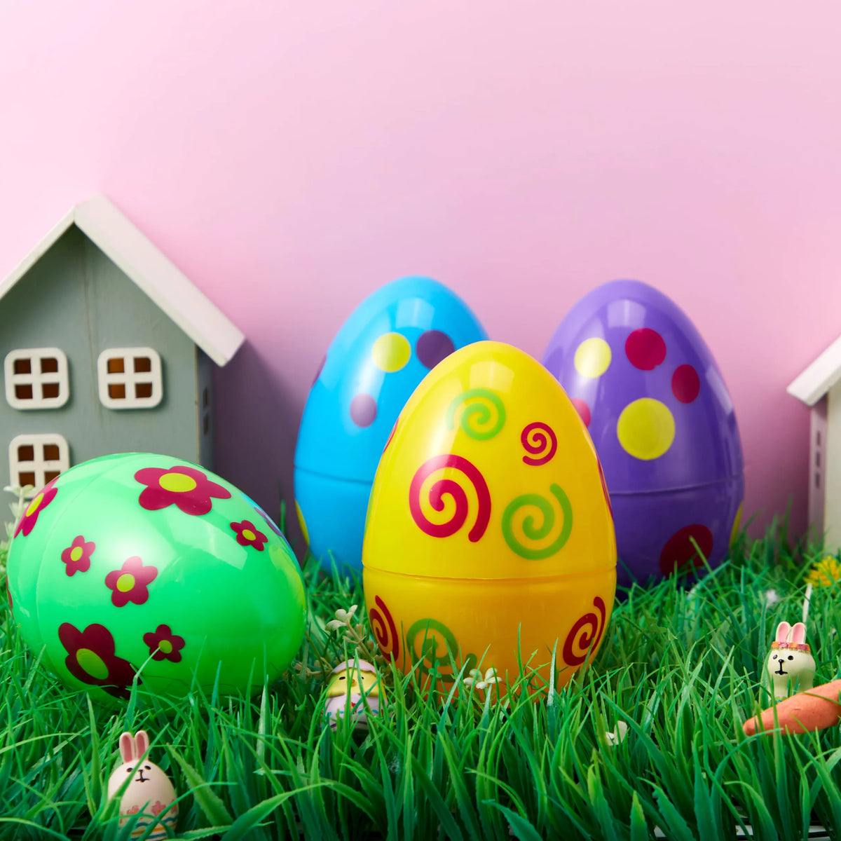6 Large Printed Easter Eggs - 6 Inch Jumbo Plastic Fillable Eggs for Easter Hunt