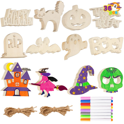 36-Piece Halloween Wooden Painting Craft Kit
