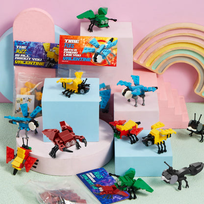 24 Pack Valentine's Day Cards with Animal Building Blocks for Gifts and Party Favors