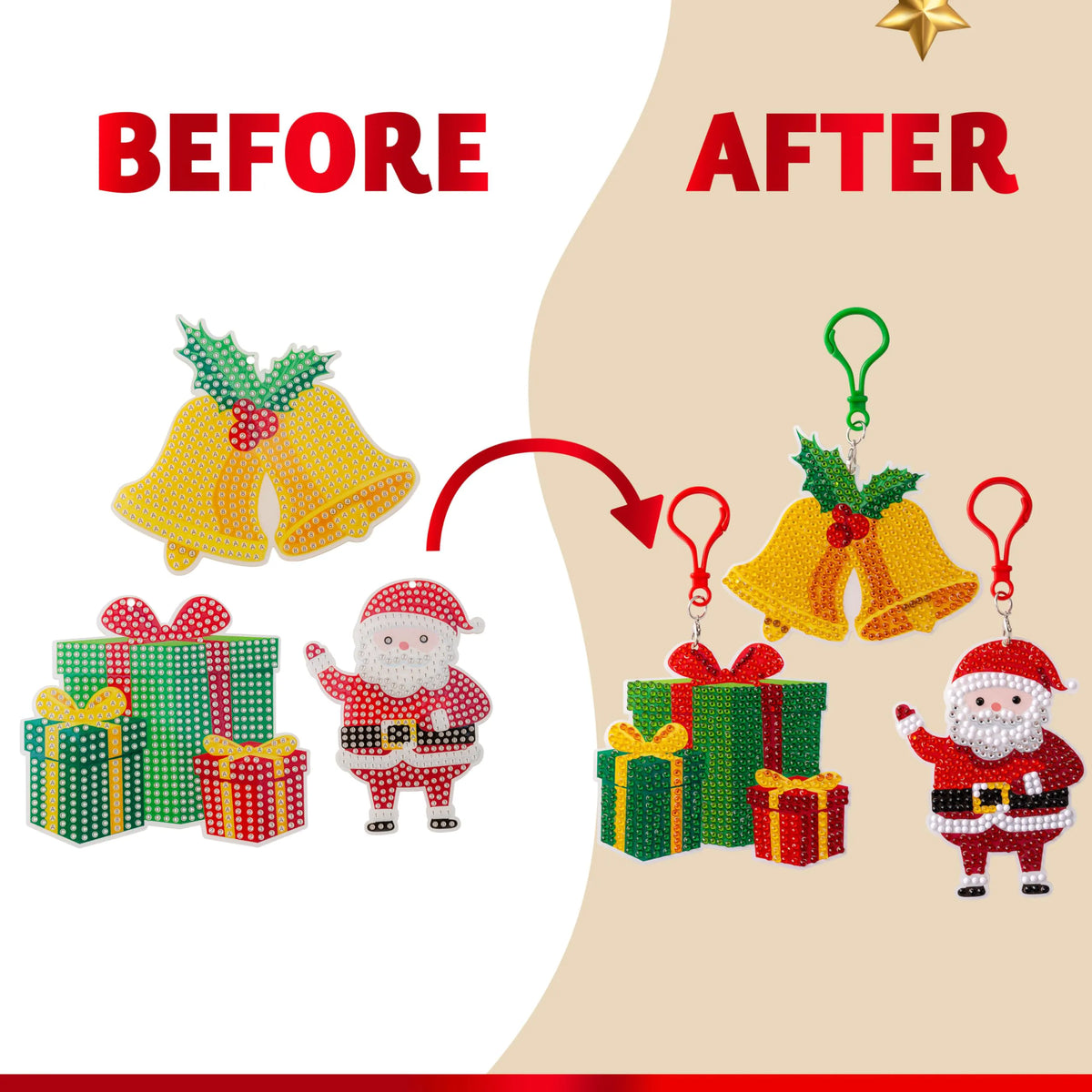 12 Pcs Christmas Diamond Art Ornaments Kit, 5D DIY Craft with Keychains for Kids