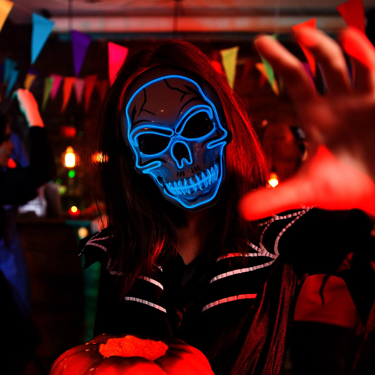 Halloween LED Skull Mask & Light-Up Gloves (Blue)