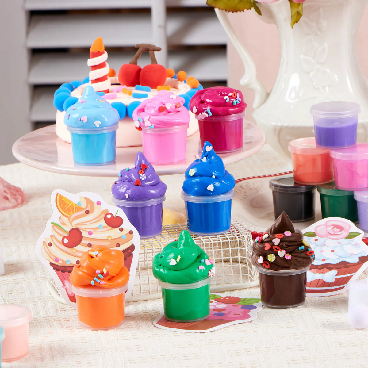 30-Piece Valentine's Day Multicolored Butter Slime Set with Rubber Slices & Dessert Cards