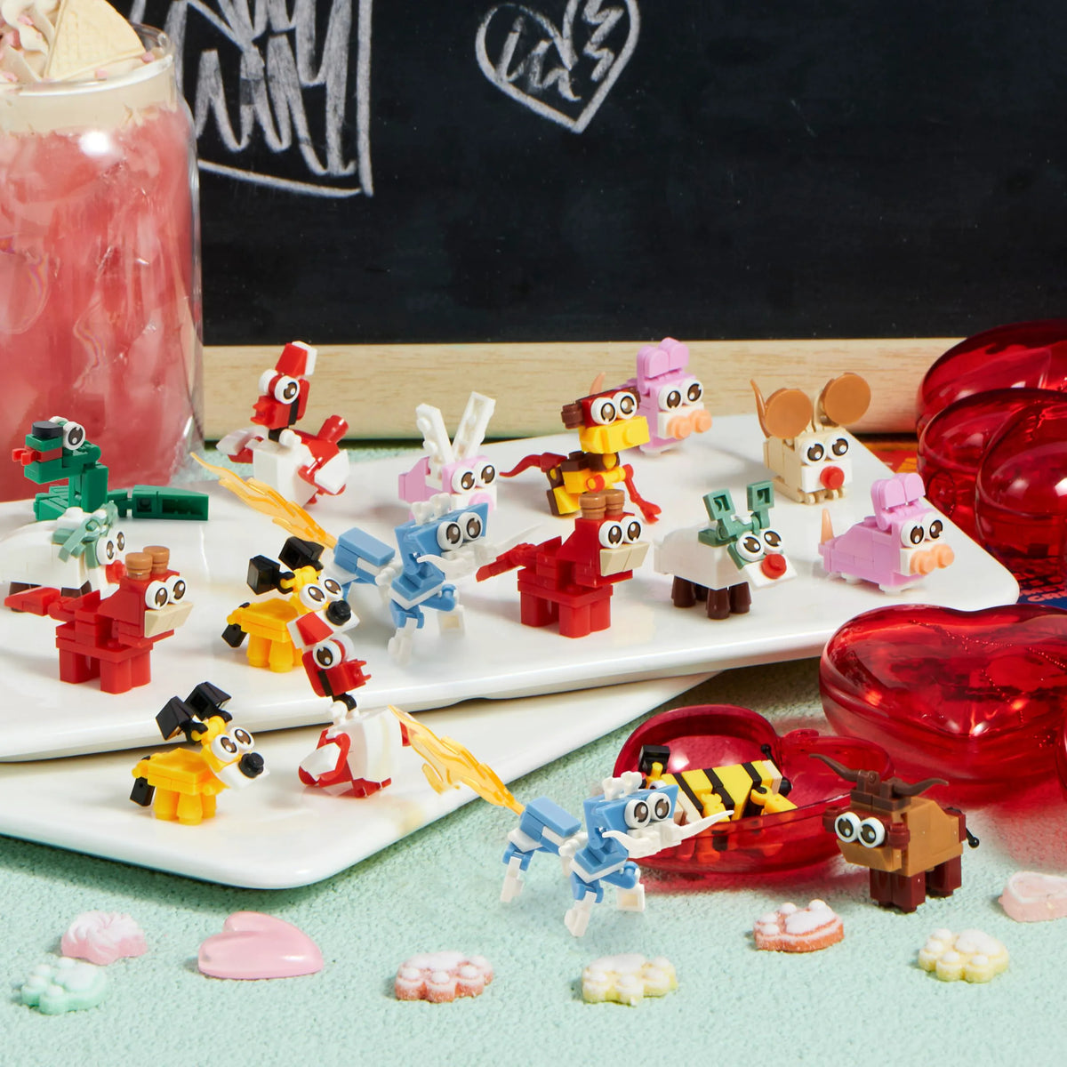 26-Piece Animal Building Blocks with Prefilled Hearts and Kids' Valentine Cards