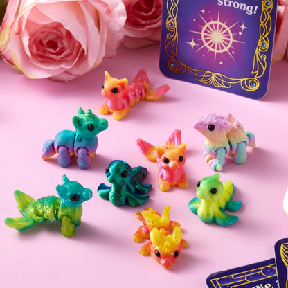 28 Pcs Kids Valentine's Day Cards with 3D Printed Mythical Creatures Toys