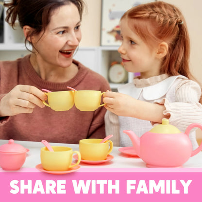 18-Piece Pretend Tea Party Set with Pink Teapot