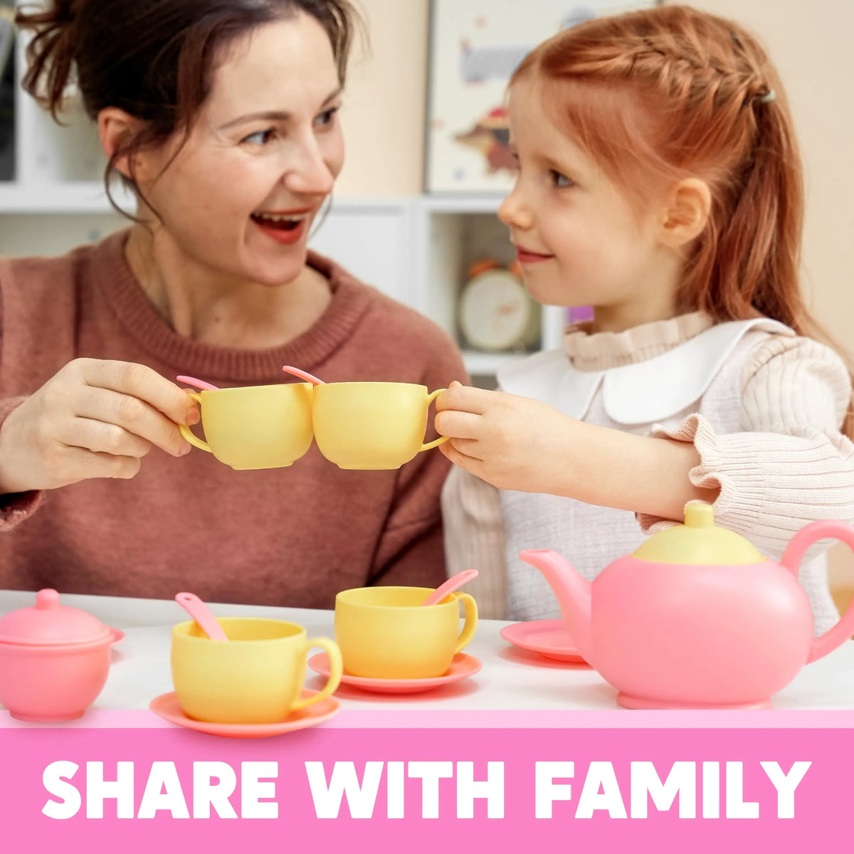 18-Piece Pretend Tea Party Set with Pink Teapot