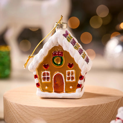 Mini Christmas Gingerbread House Glass Ornament