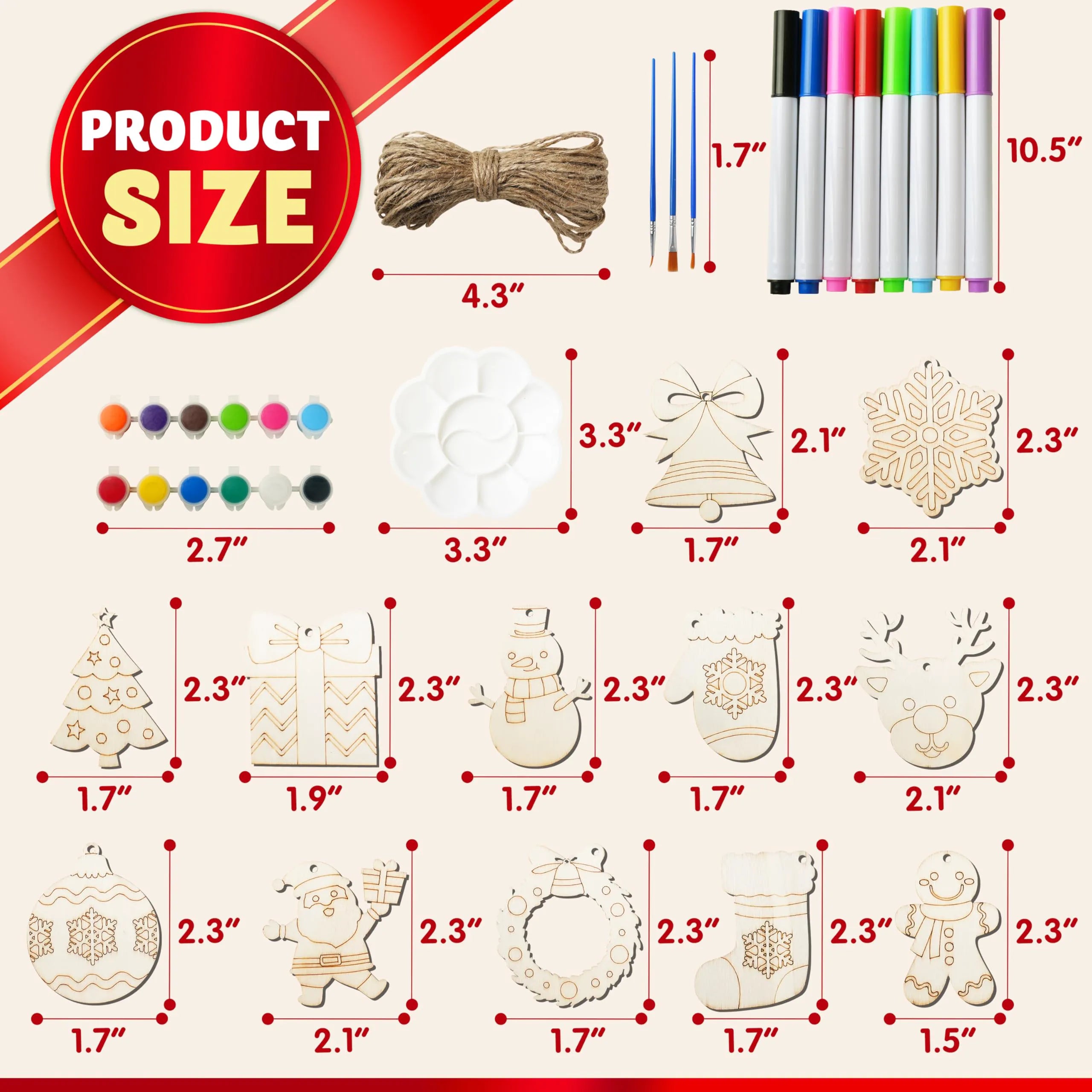 60-Piece Christmas Wooden Hanging Ornament Craft Kit