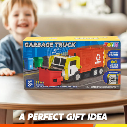 Large Orange Friction Powered Garbage Truck Toy Set