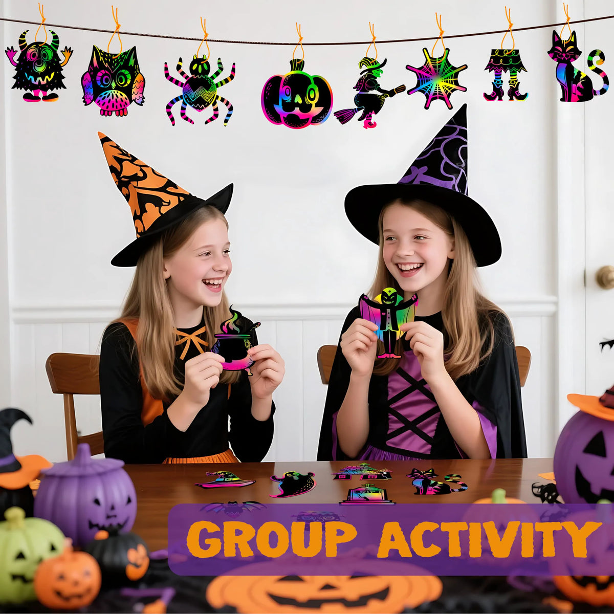 120-Pack Halloween Rainbow Scratch Art Craft Kit for Kids