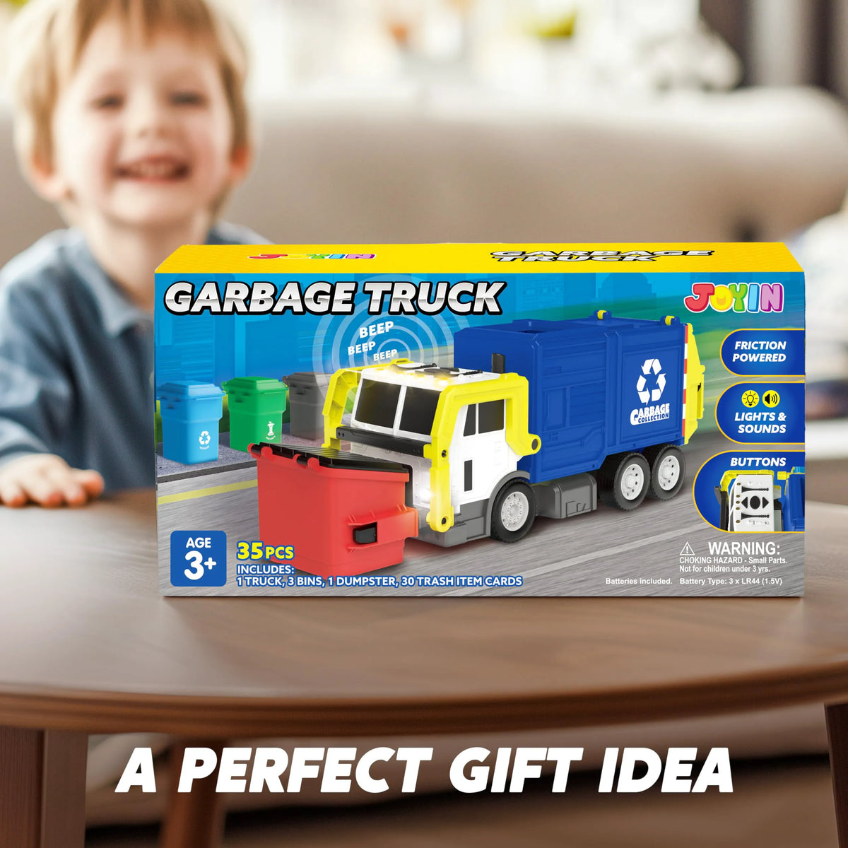 Large Friction-Powered Garbage Truck Toy Set