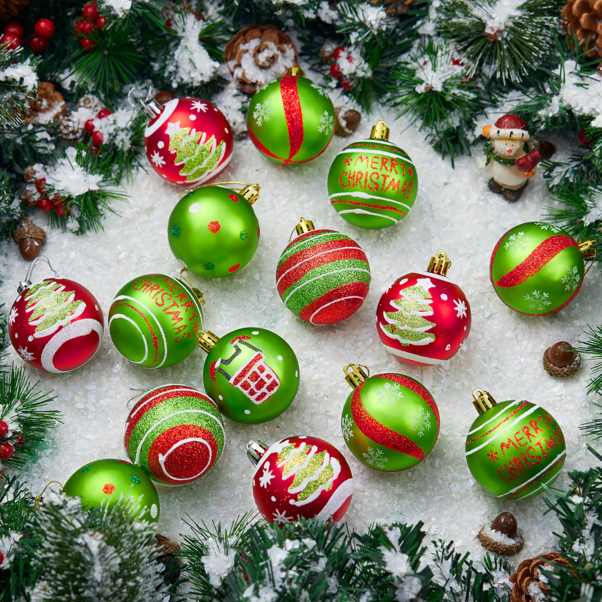 30-Piece Red and Green Christmas Ball Ornament Set, 2.36 Inches