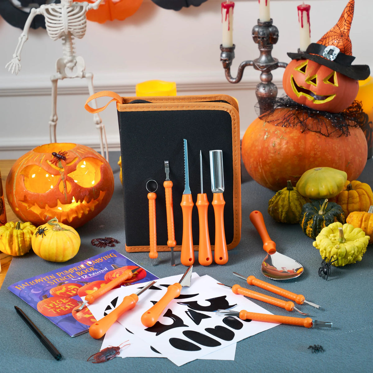 12-Piece Halloween Pumpkin Carving Kit, Professional Carving Set with Carrying Bag