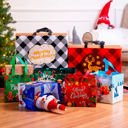 20 Pack Christmas Reusable Gift Bags, Assorted Sizes with Handles