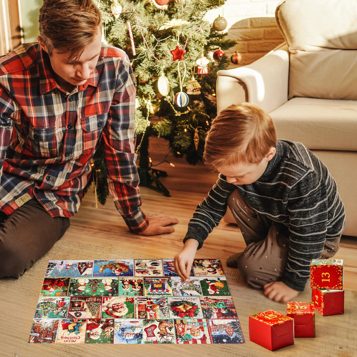 1000-Piece 24-Day Christmas Advent Calendar Puzzle Set