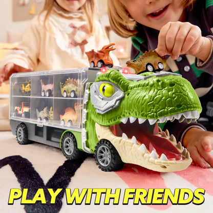 13-in-1 Dinosaur Transport Carrier Truck with Mini Car Set